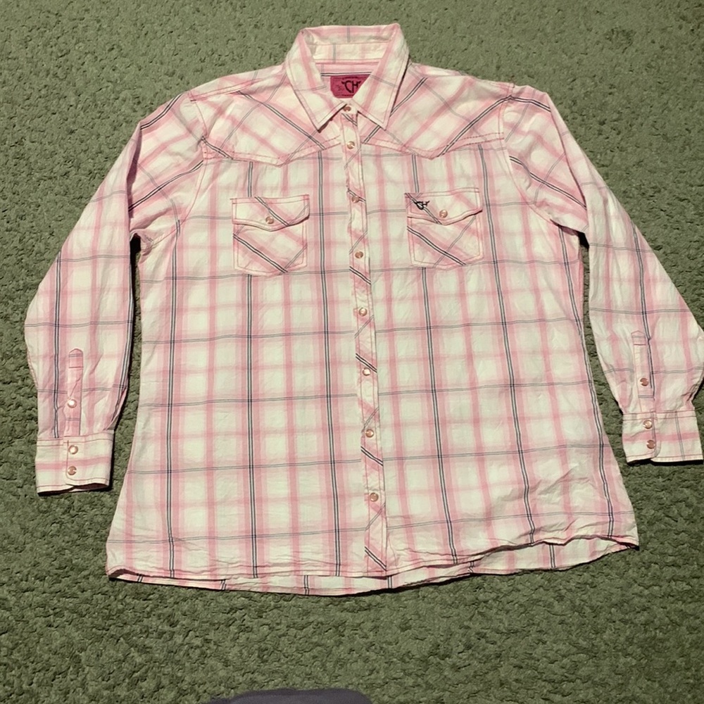 Cowgirl Hardware Pink Plaid Snap Button Western Shirt
Size XXl.